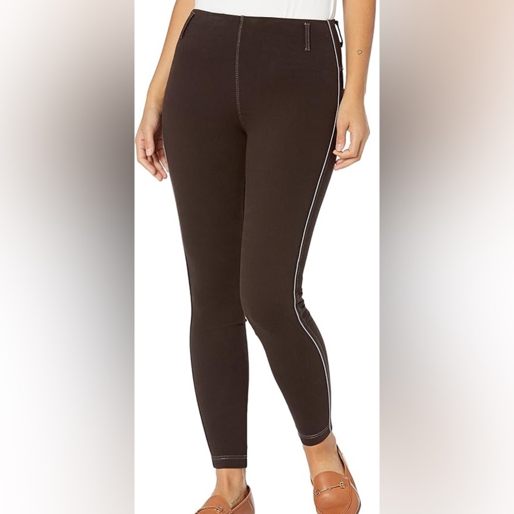 Lysse Beacon Brown Skinny‎ Pants Pull-On Stretch Ponte Side Stripe Size XL
